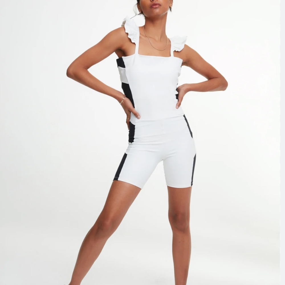NWOT Port de Bras White Chantilly Ruffle Biker Size S